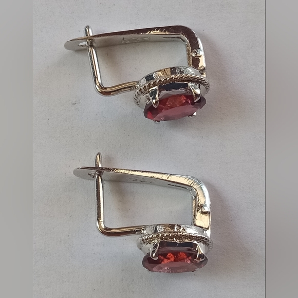 Sterling Silver Garnet Ring, Earrings And Tennis Bracelet Set - Picture 6 of 12